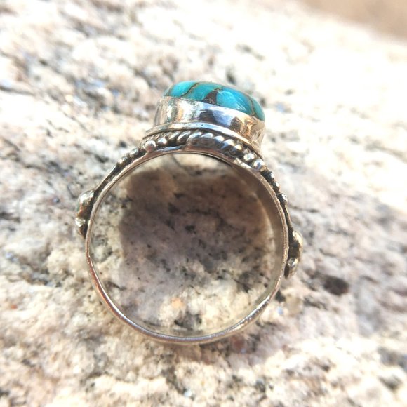 Blue Copper Turquoise .925 Ring Ornate Silver - Picture 15 of 16